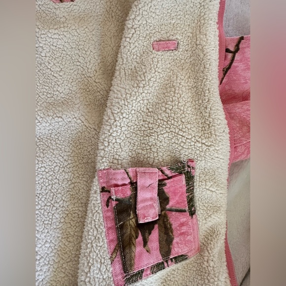 C.E. Schmidt Workwear Real Tree Sherpa Lined Pink Canvas Coat EUC Kids Small - Picture 8 of 9